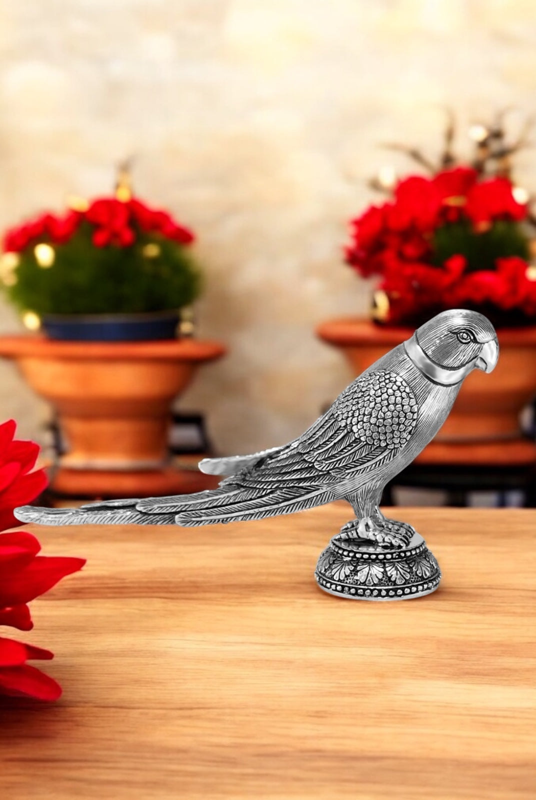 Pure Silver Pair Of Parrot Idol