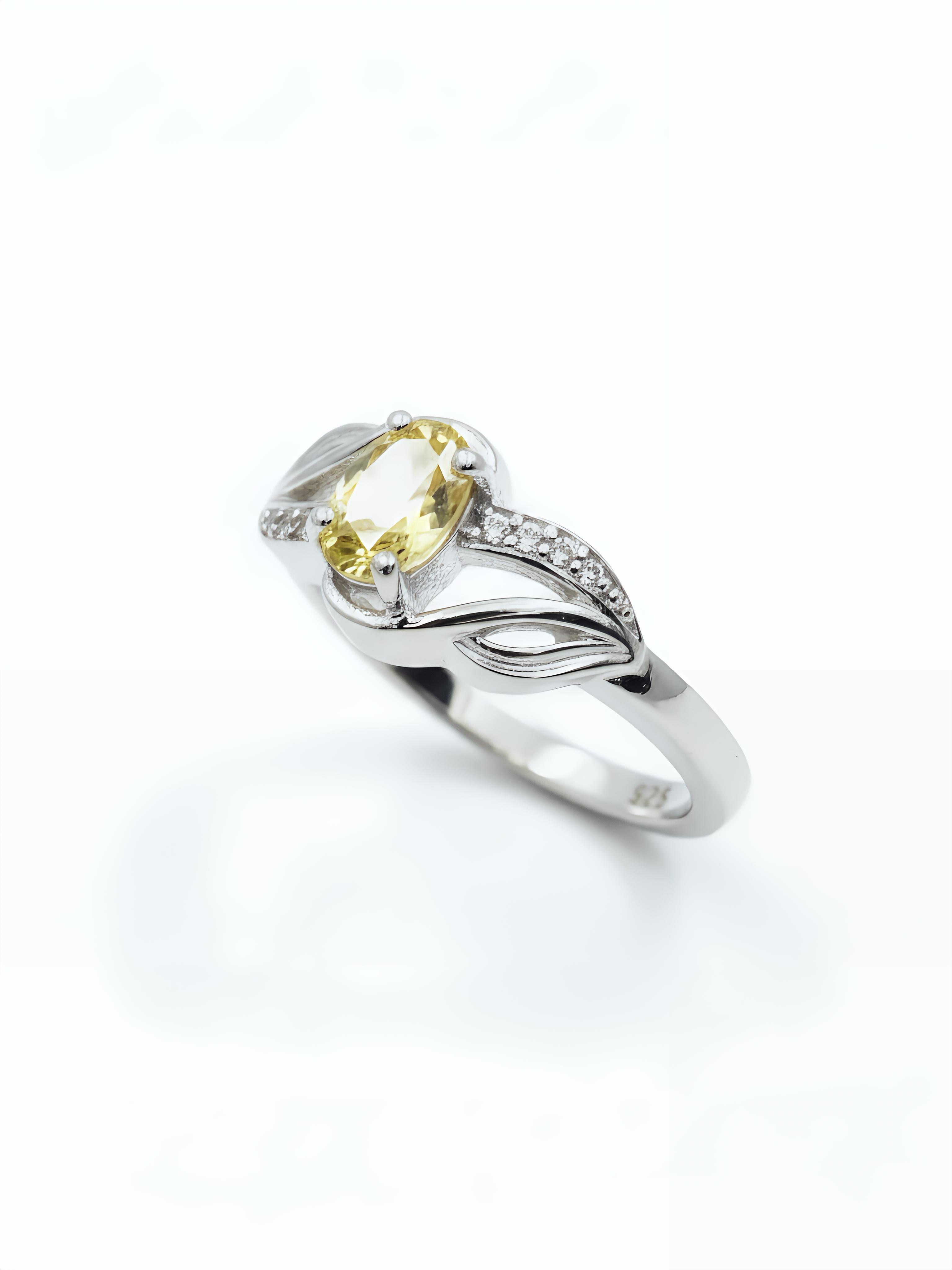 Pure Silver Round Citrine Yellow Bypass Shank Ring
