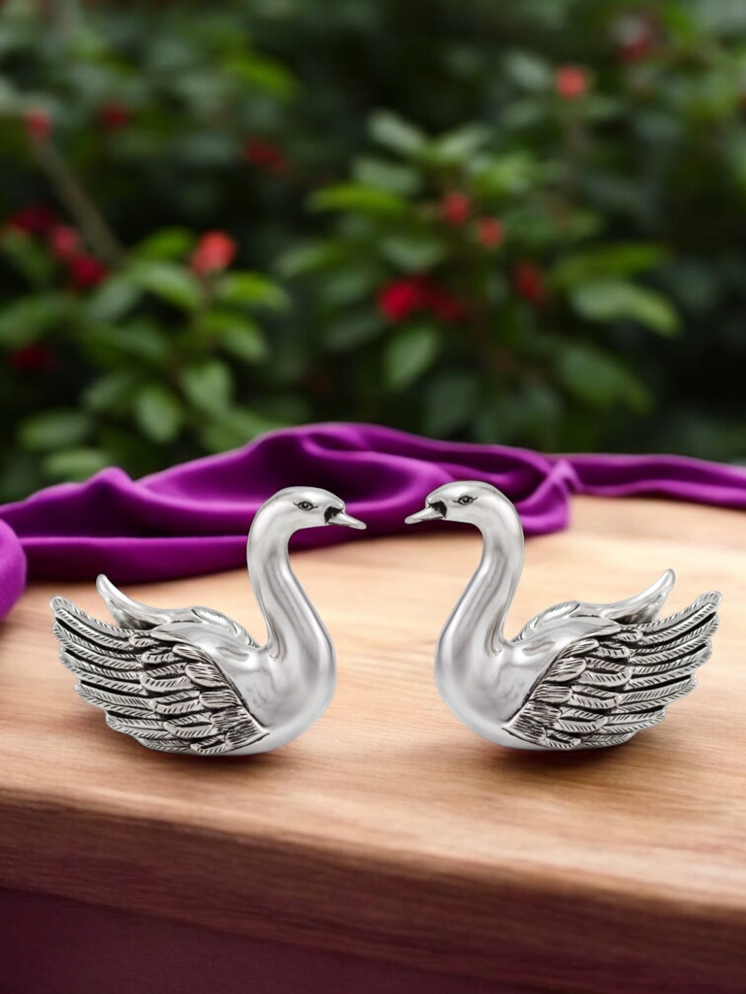 Pure Silver Pair Of Swan Idol