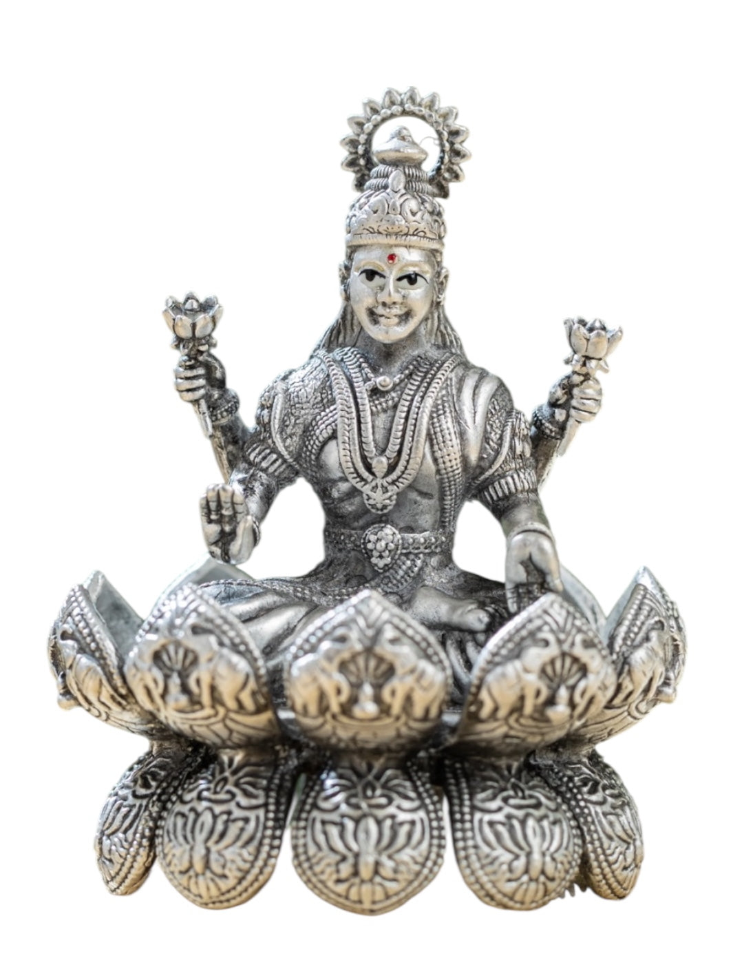 Pure Silver Antique Finish Lakshmiji on Divine Lotus