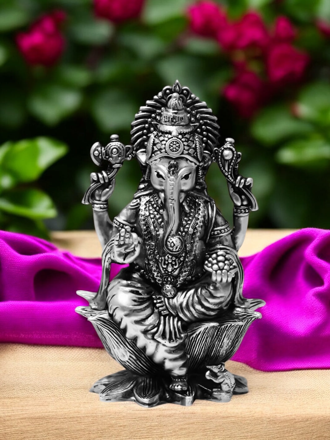 Lord Ganesh Pure Antique Silver 3d Idol