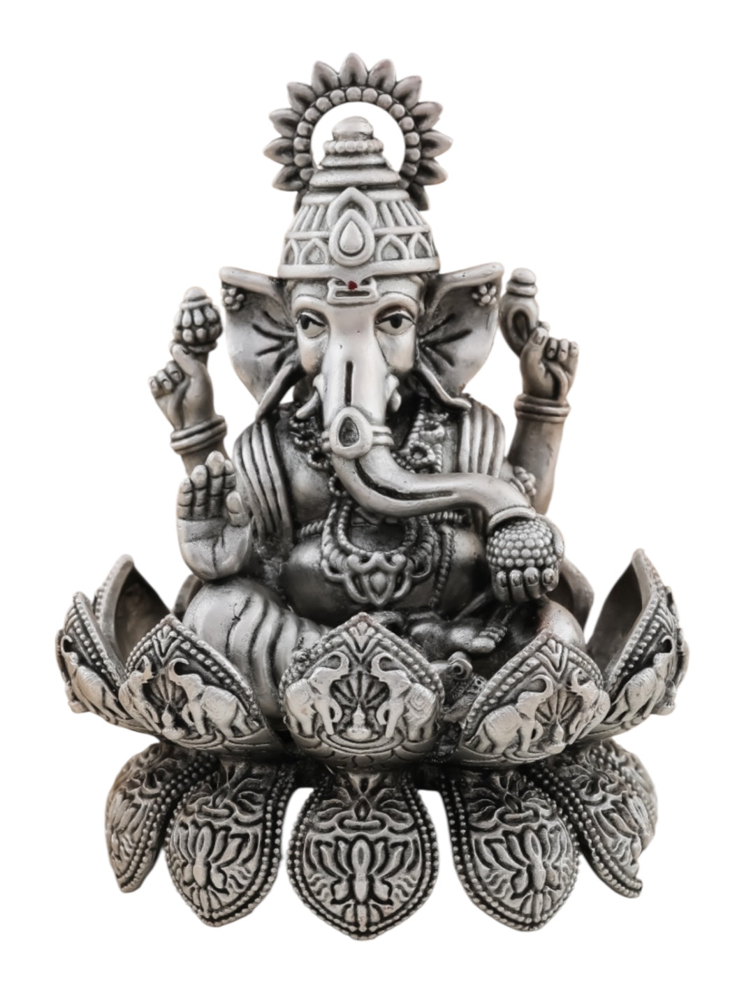 Pure Silver Antique Finish Laxmiji Ganeshji Idol on Divine Lotus