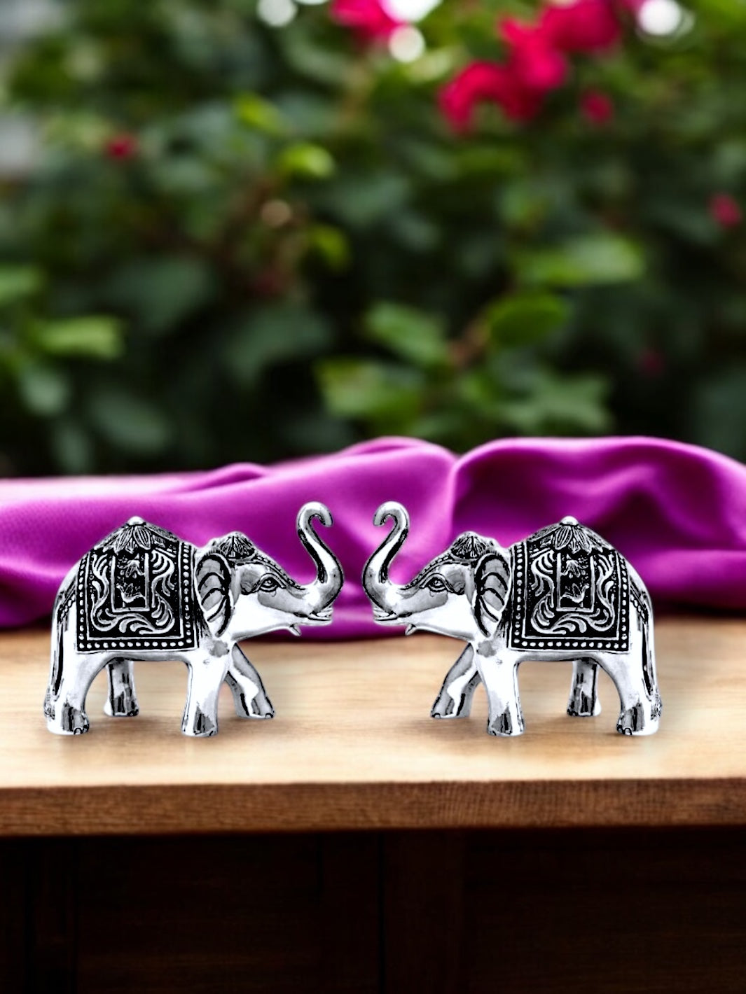 Pure Silver Elephant Uptrunk Pair Idol