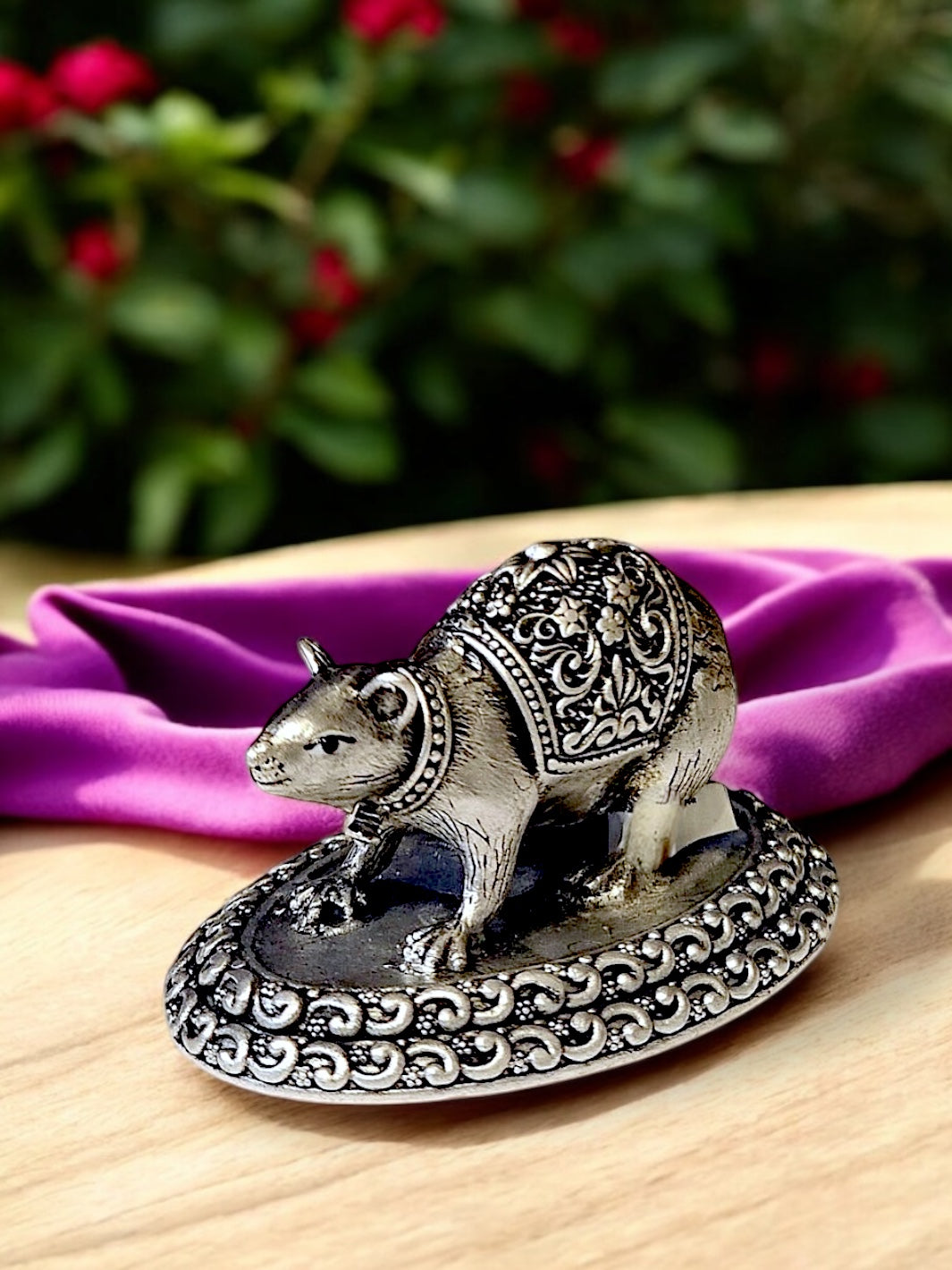 Pure Silver Antique Finish Solid Chuha/Mushakraj Idol