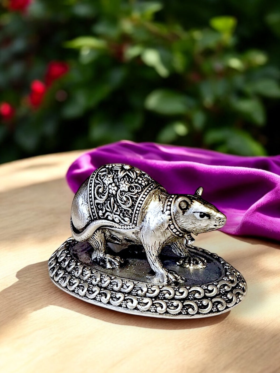 Pure Silver Antique Finish Solid Chuha/Mushakraj Idol