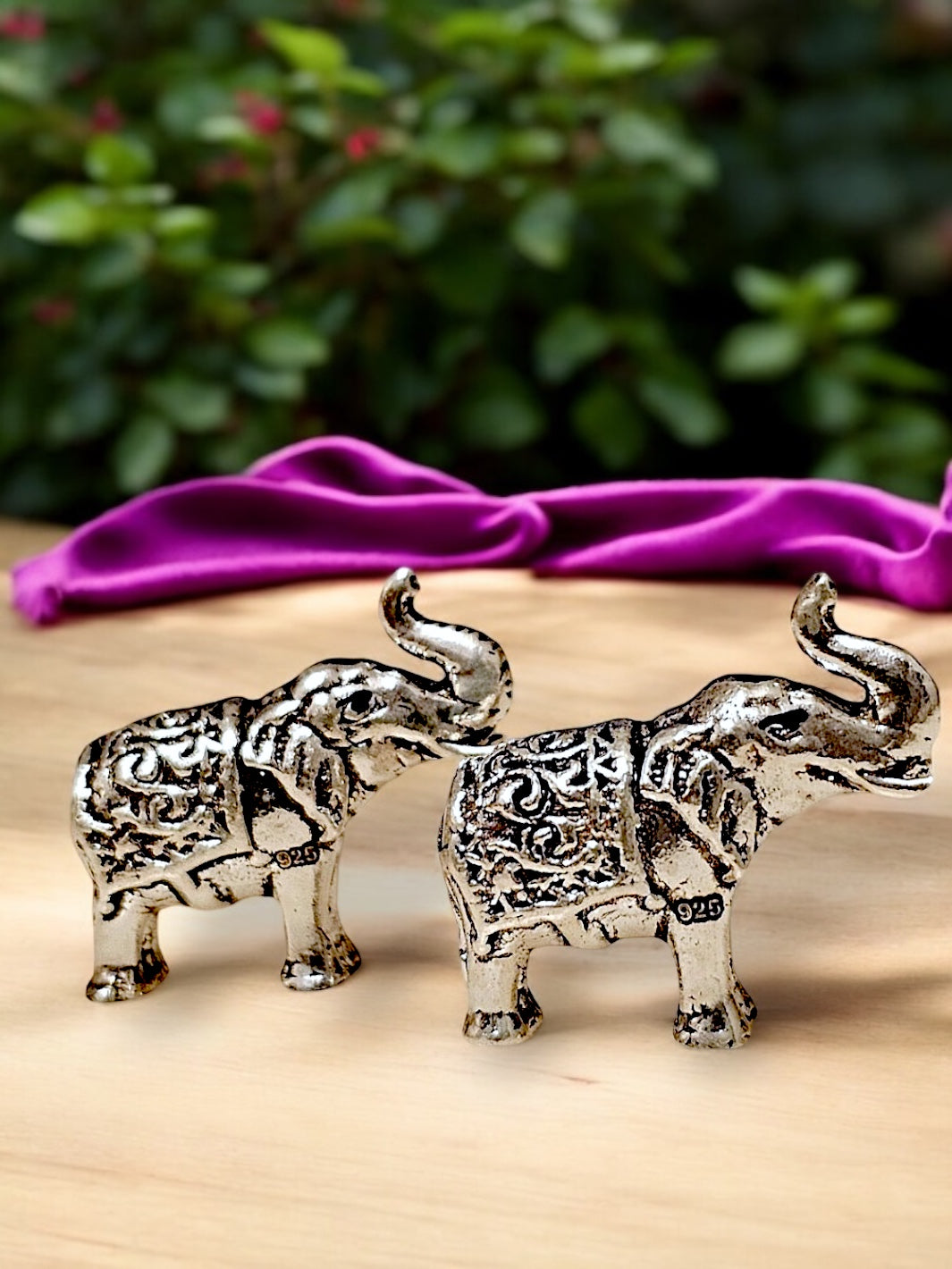 Pure Silver Antique Elephant Uptrunk Pair Idol