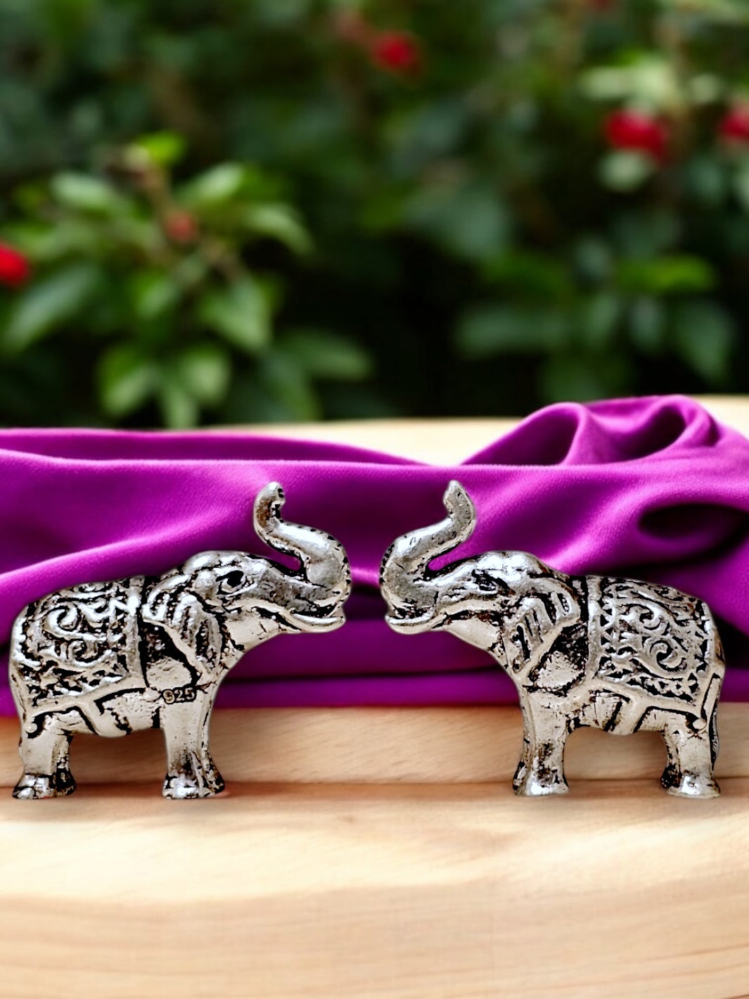 Pure Silver Antique Elephant Uptrunk Pair Idol