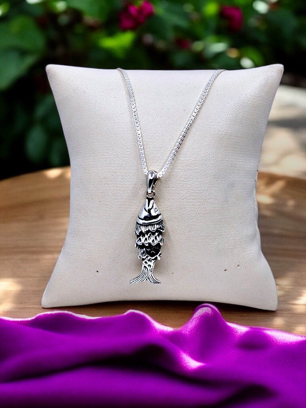 Fish Charm Silver Pendant with chain