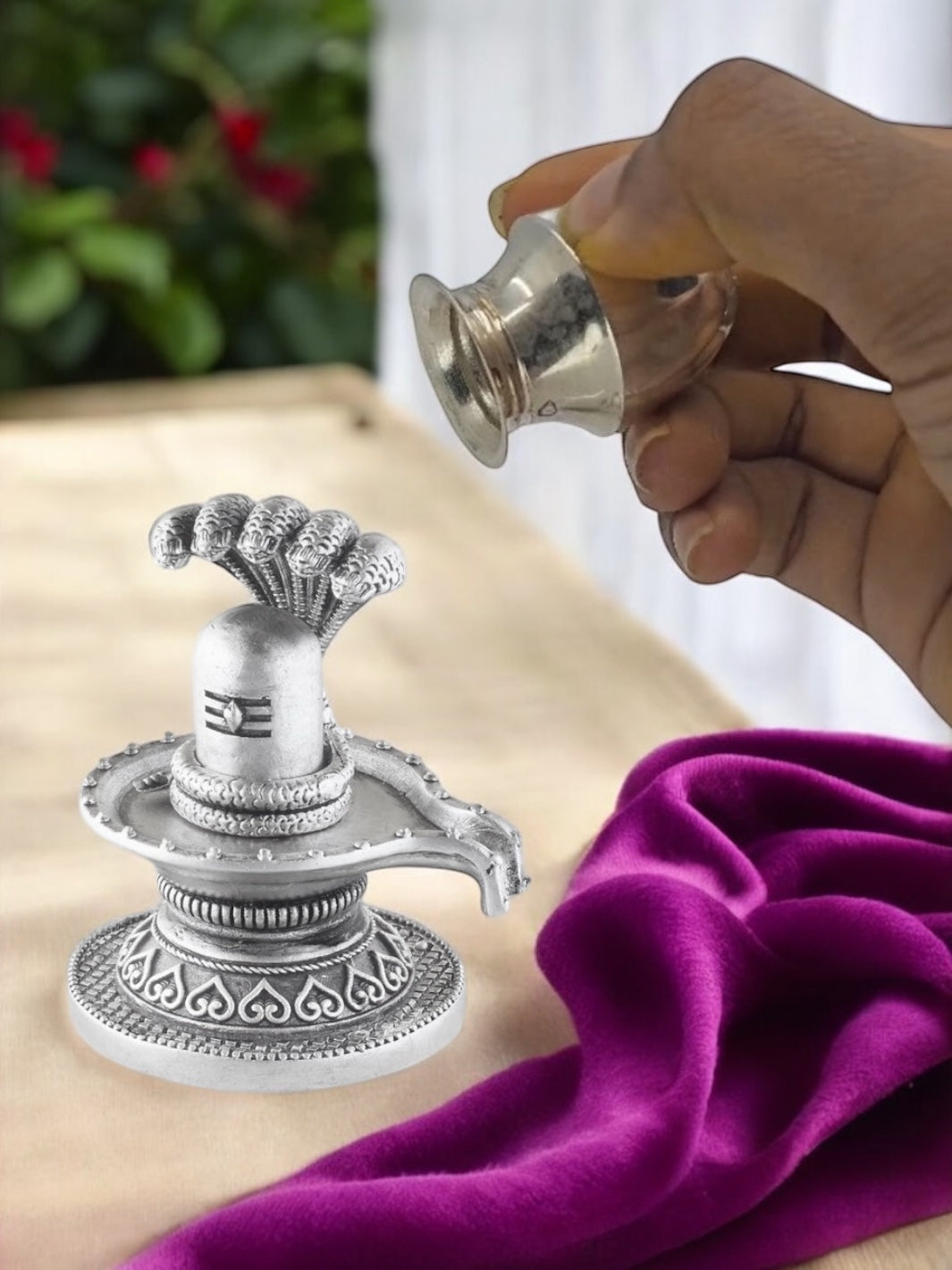 Pure Silver Antique Lord Shivaling with abhishek kalash