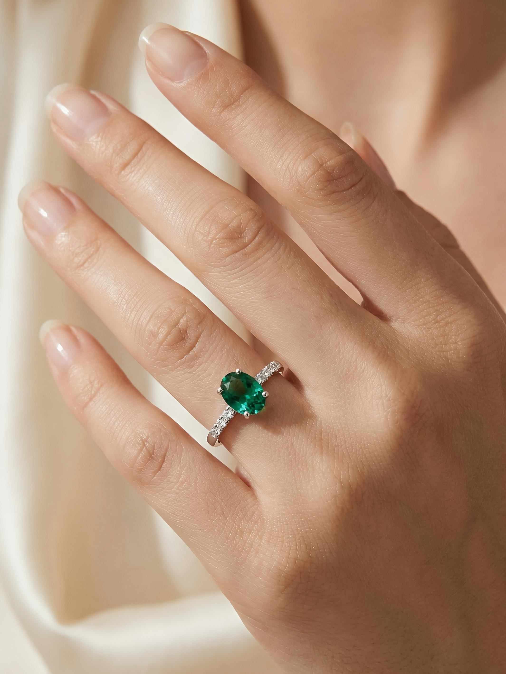 Pure Silver Green Sapphire Ring