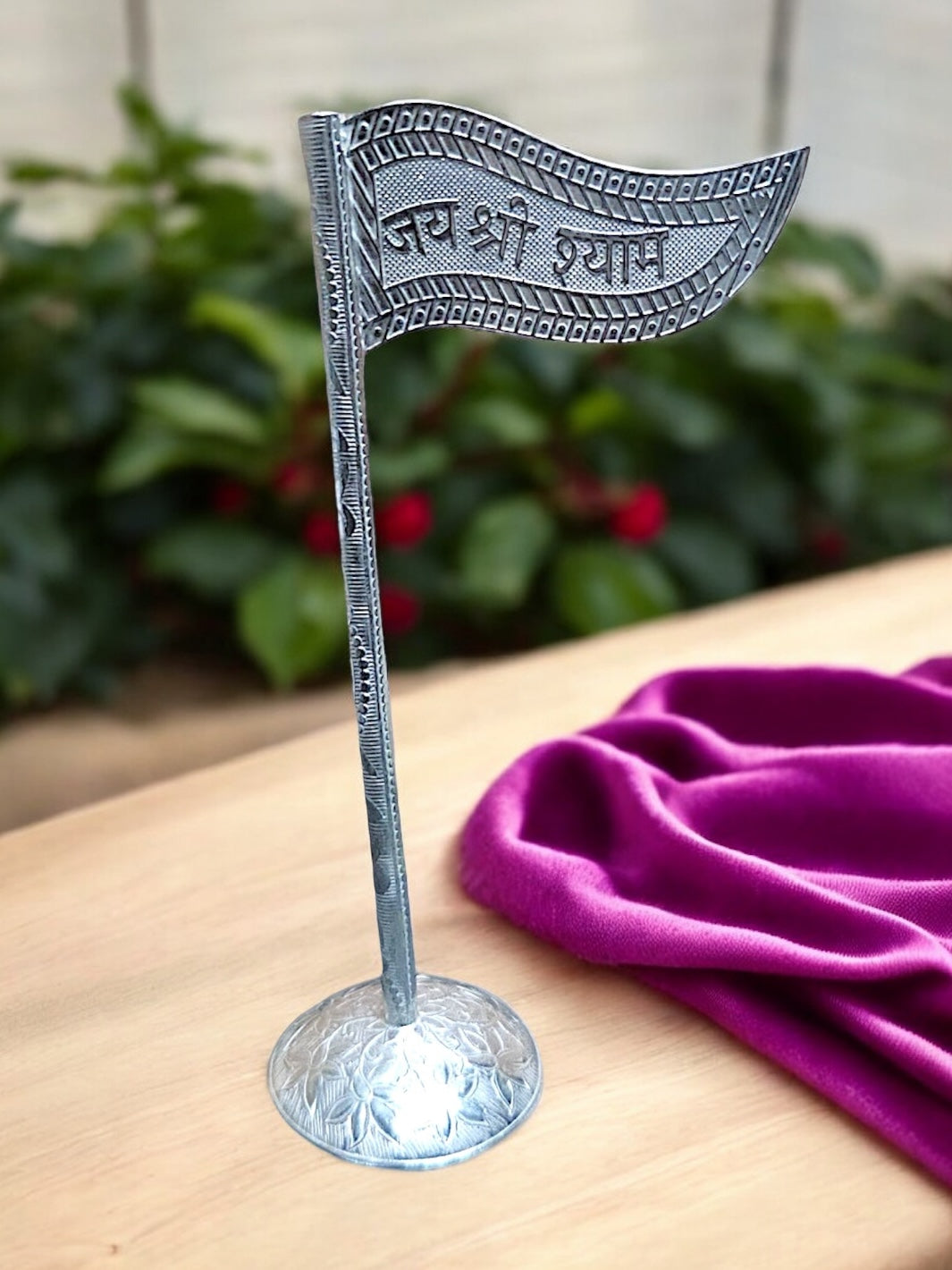 Pure Silver Jai Shree Shyam jhanda/Flag with Stand