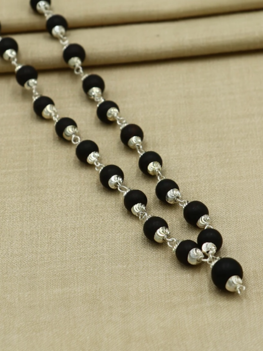 Natural Karungali Japp Mala in Silver (ebony wood)
