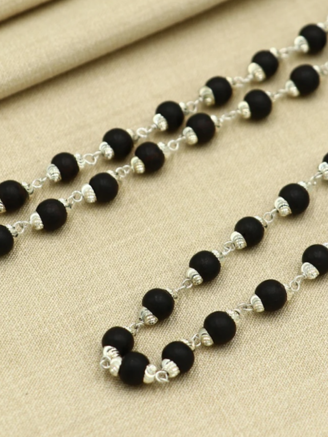 Natural Karungali Japp Mala in Silver (ebony wood)