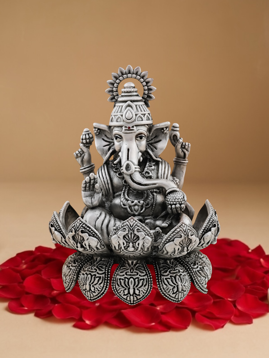 Pure Silver Antique Finish Lord Ganesh on Divine Lotus