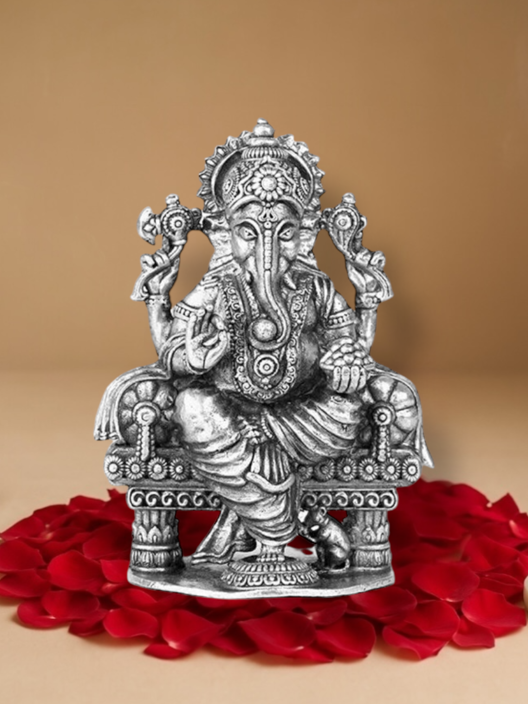 Almighty Lord Ganesh Pure Silver Antique 3d Idol