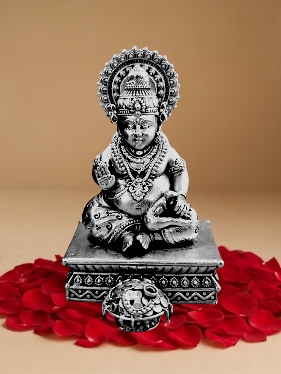 Pure Silver Kuber Bhandari Idol with coin pot