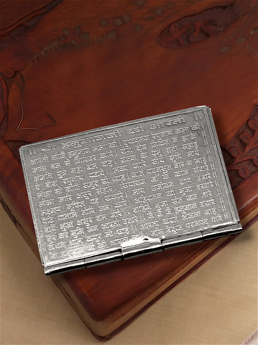 Pure Silver Pocket-Size Shree Hanuman Chalisa with Arti in mini 4 page book