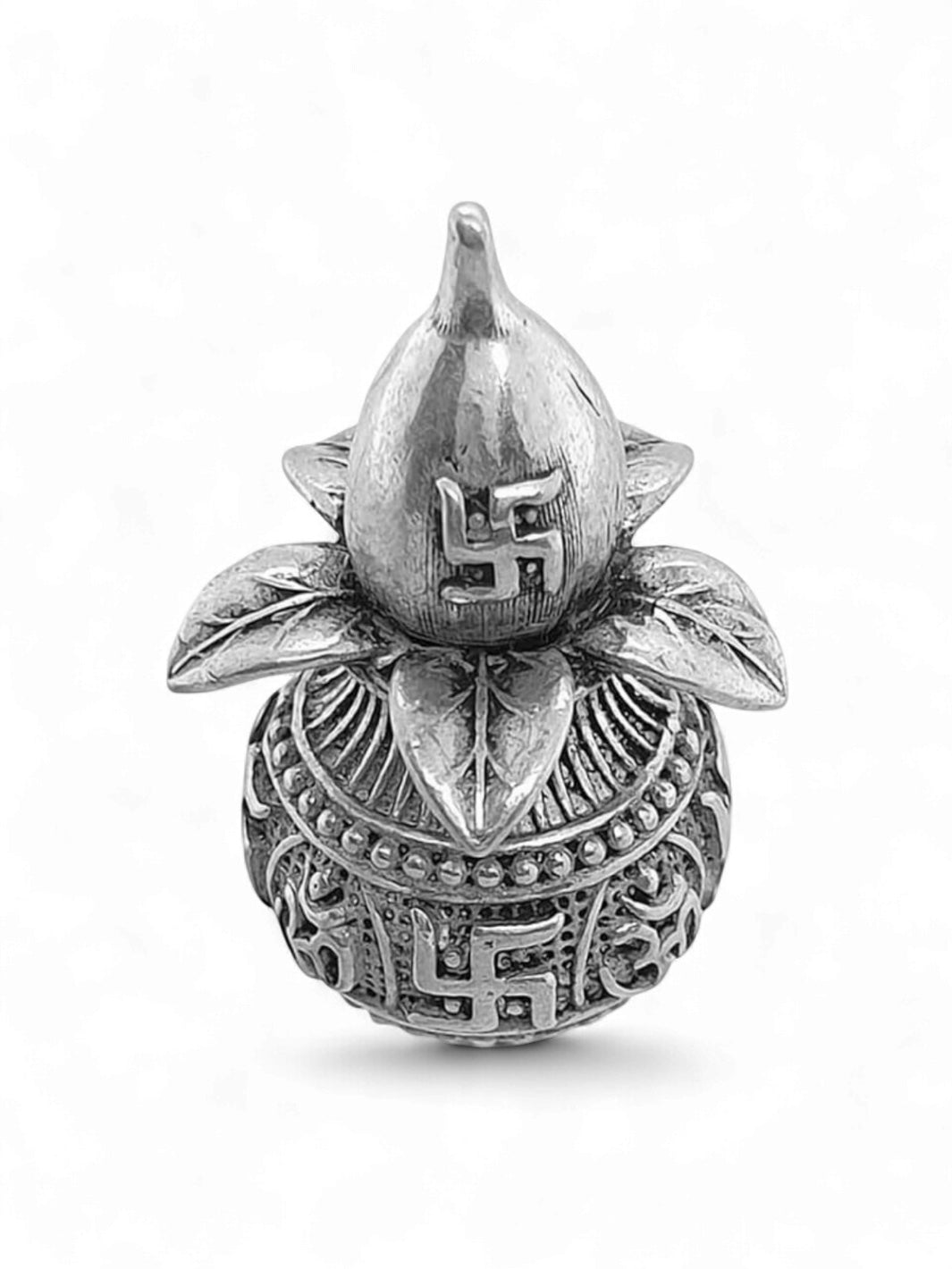 Pure Silver Antique Finish Kalash with Swastik & Om Engravings