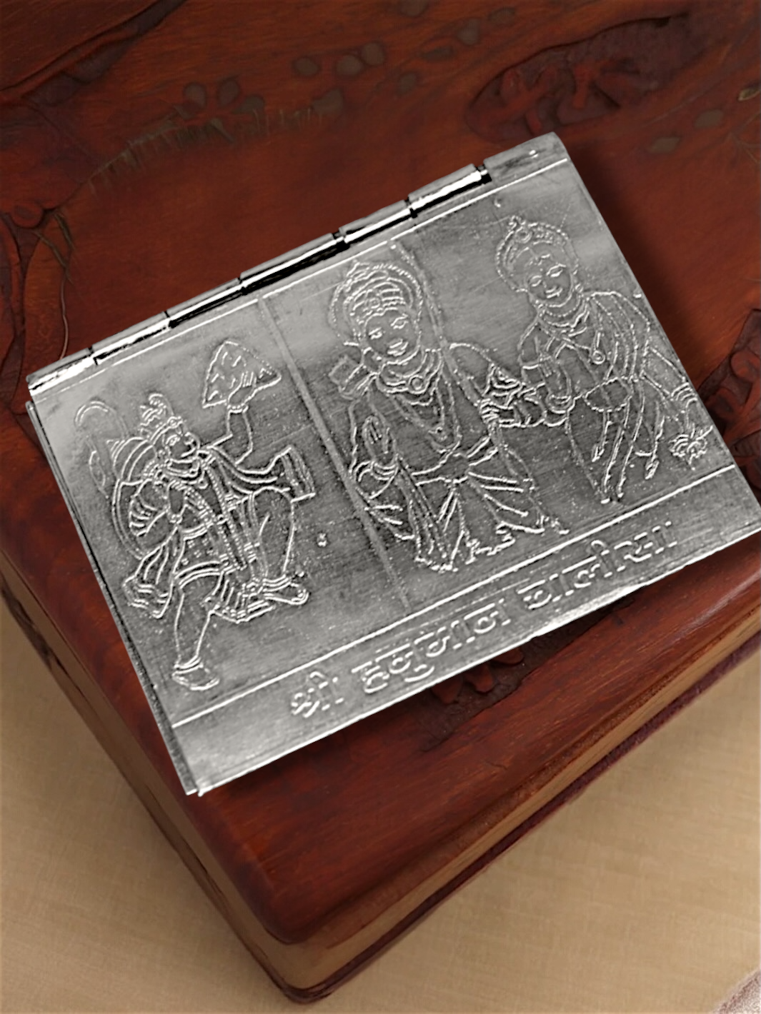 Pure Silver Pocket-Size Shree Hanuman Chalisa with Arti in mini 4 page book