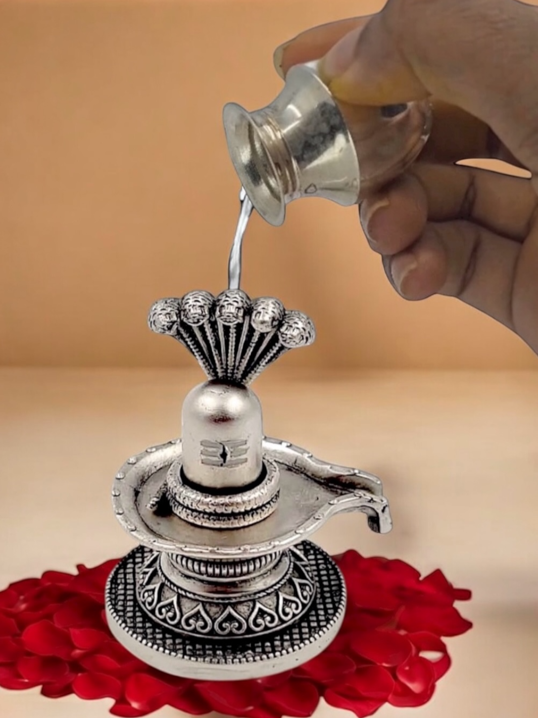 Pure Silver Antique Lord Shivaling with abhishek kalash