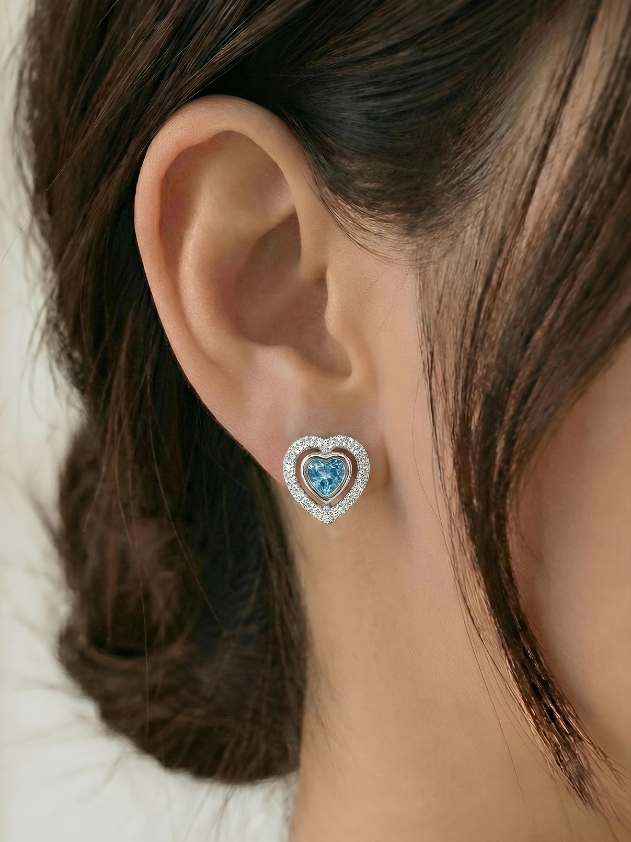 Blue Topaz Heart Pure Silver Earring