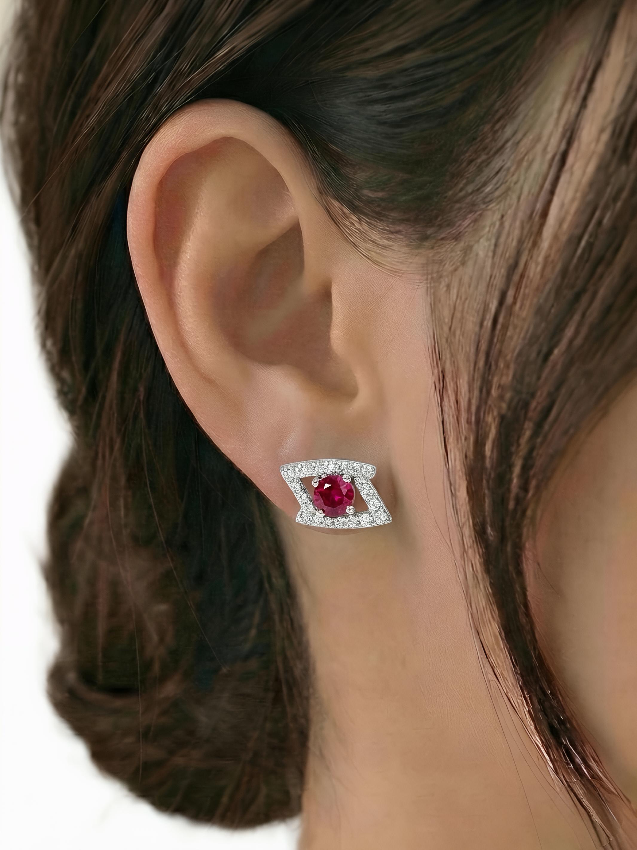 Pure Silver Contours of Leaves Earring with Ruby Sapphire