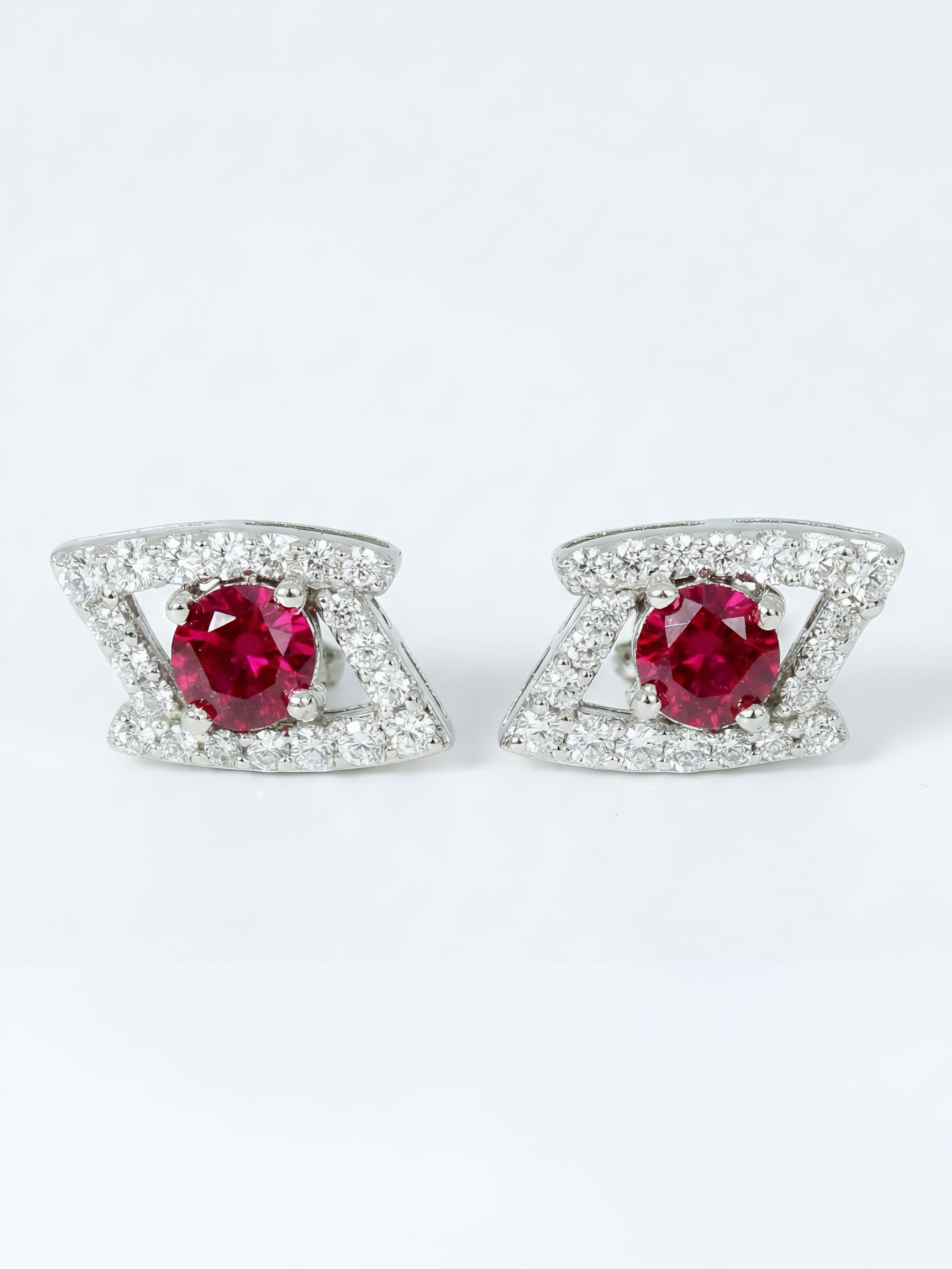 Pure Silver Contours of Leaves Earring with Ruby Sapphire