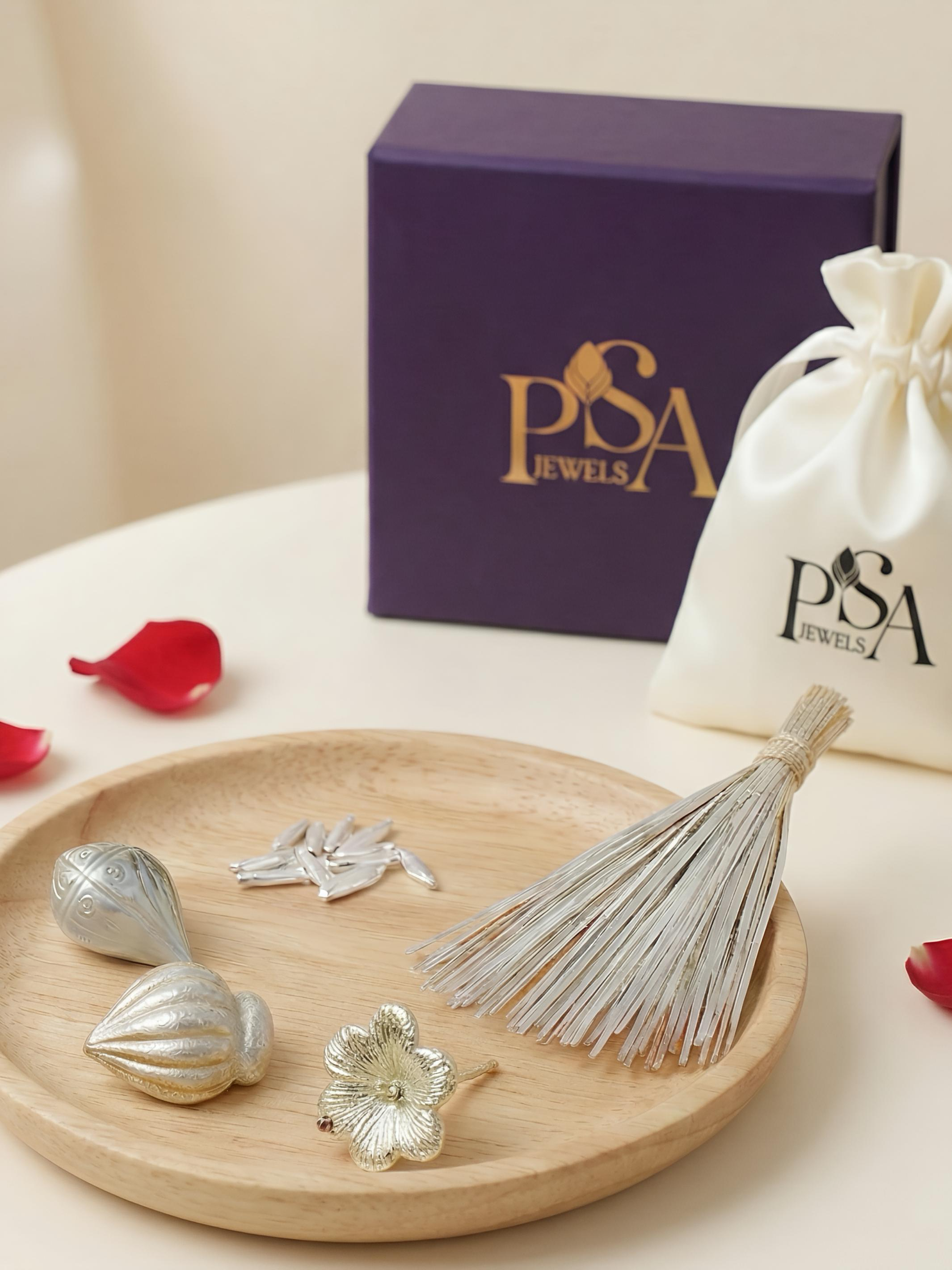 Ganesha ji’s Pooja Essentials Mini Pure Silver Hamper / Gift Box