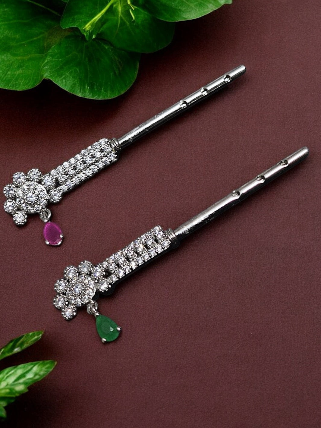 Pure Silver Handmade Emerald and Ruby Flower Flute - PSA Jewels