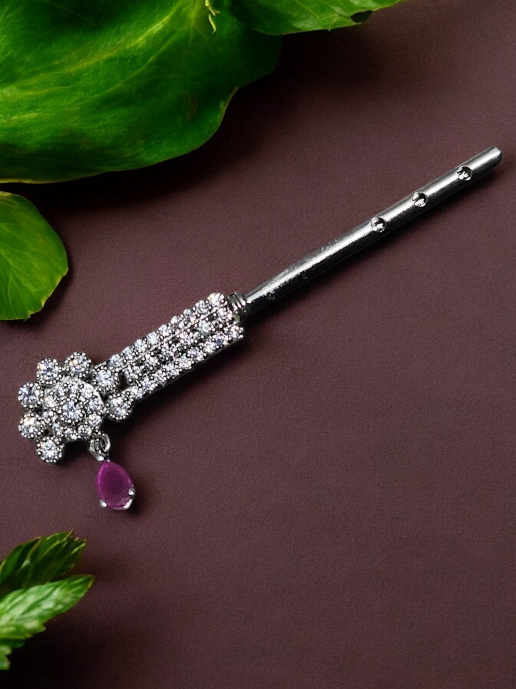 Pure Silver Handmade Emerald and Ruby Flower Flute - PSA Jewels