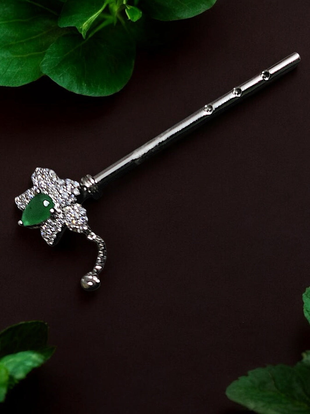 Pure Silver Handmade Emerald Flower Flute - PSA Jewels