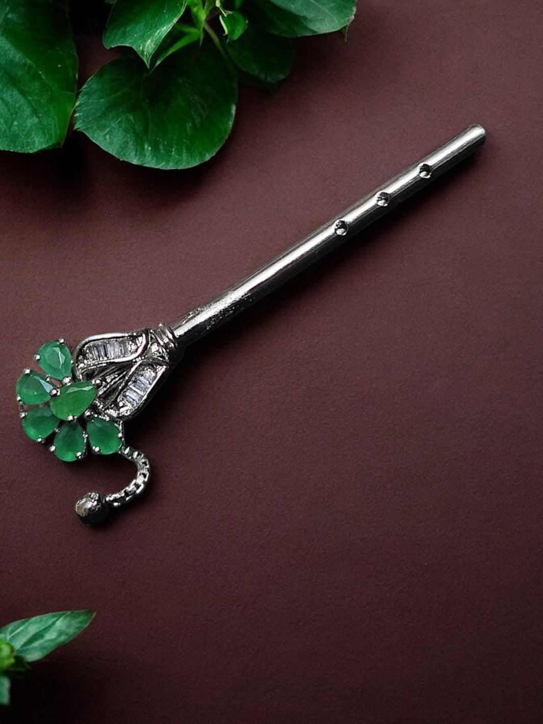 Pure Silver Handmade Emerald Flower Flute - PSA Jewels