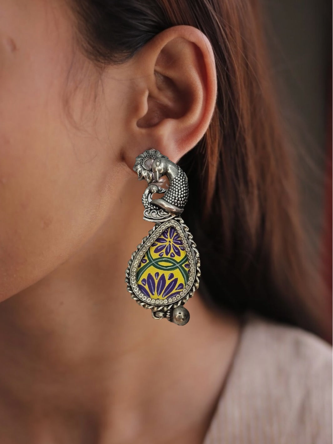 Peacock Handpainted Earring - PSA Jewels