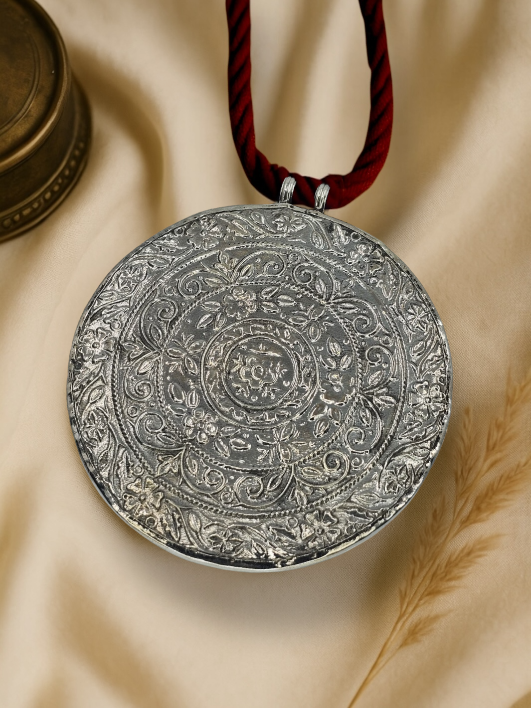 Radha Krishna Hand Painted Silver Pendant