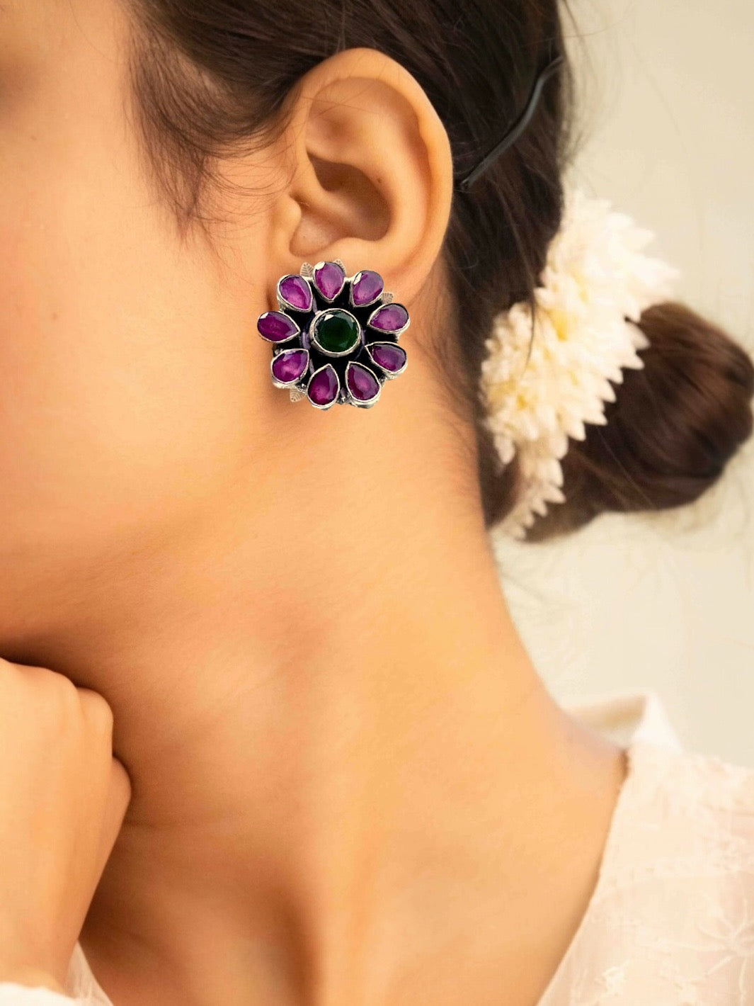 Ruby Green Floral Earring - PSA Jewels