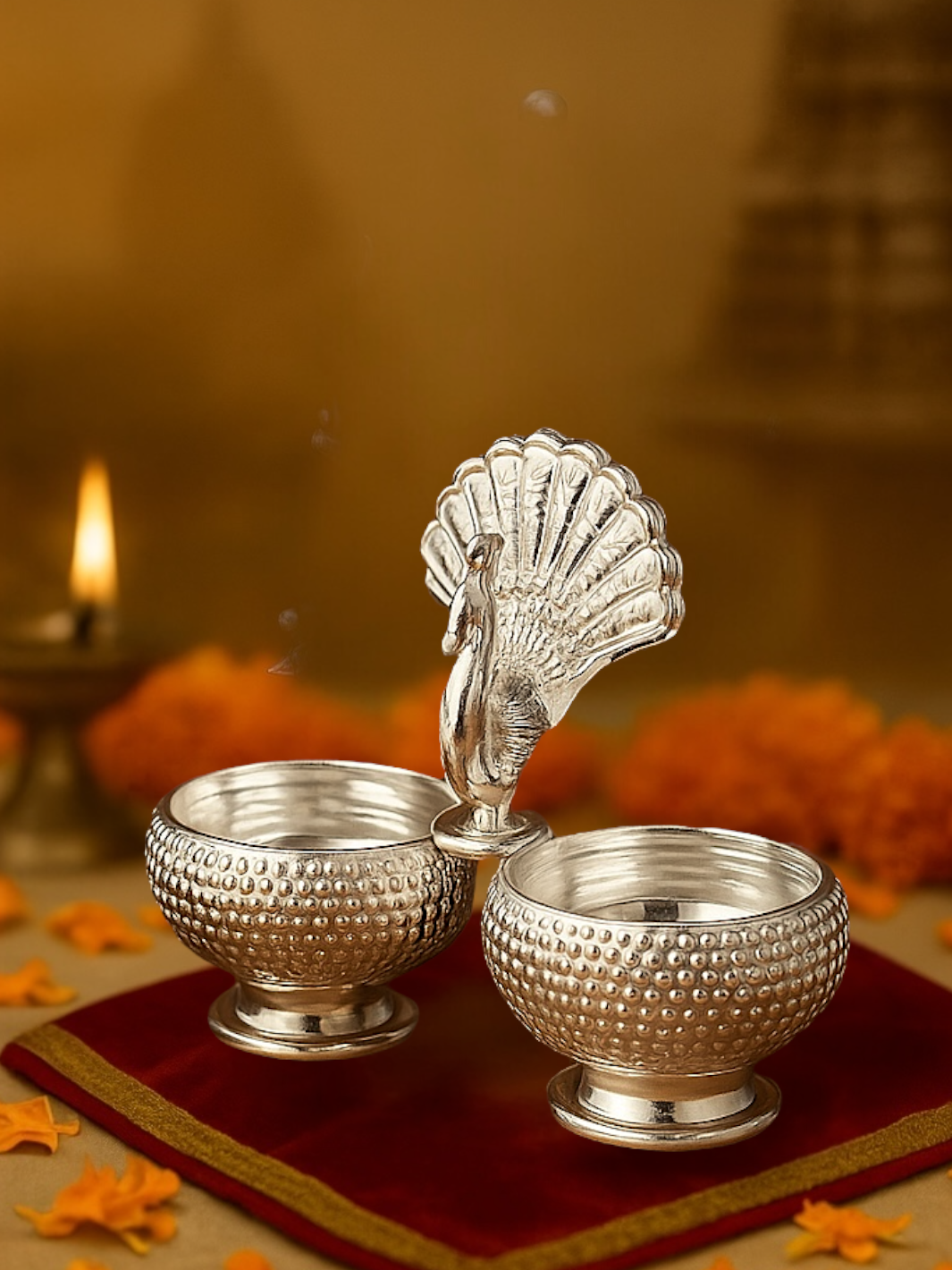 Peacock Design Haldi Kumkum Holder/Box/Dibbi