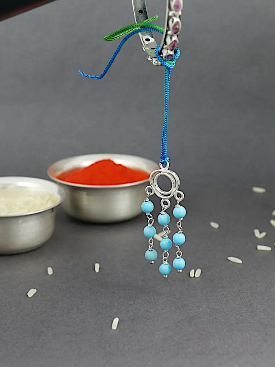 Auspicious Silver Turquoise Lumba Rakhi