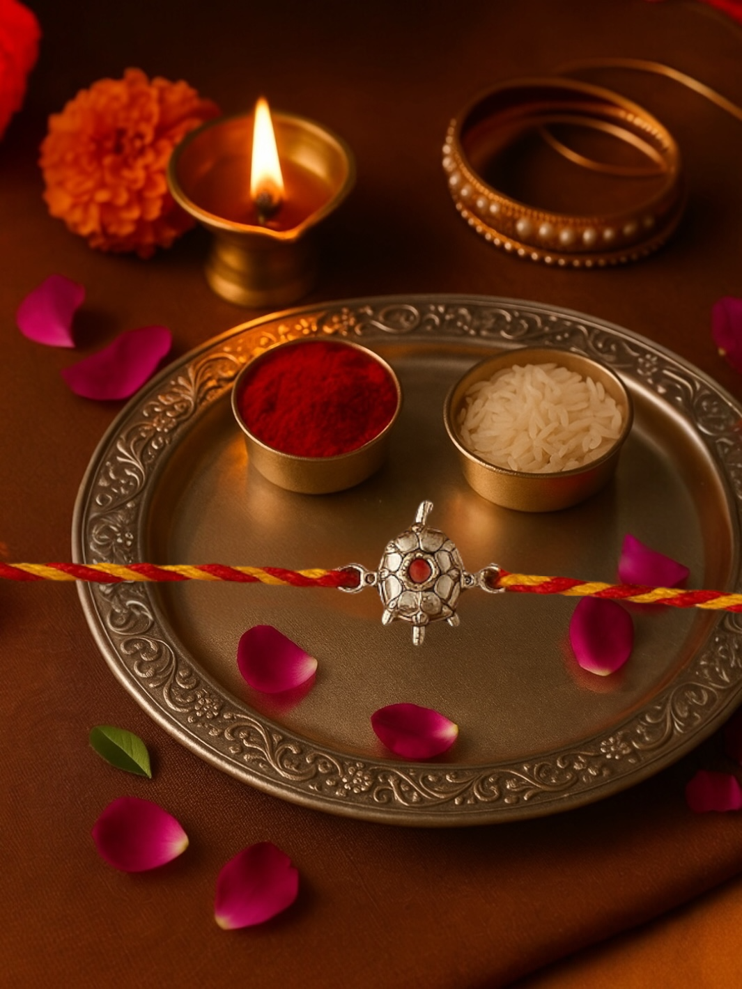 Special Tortoise Moli Rakhi with Red Stone