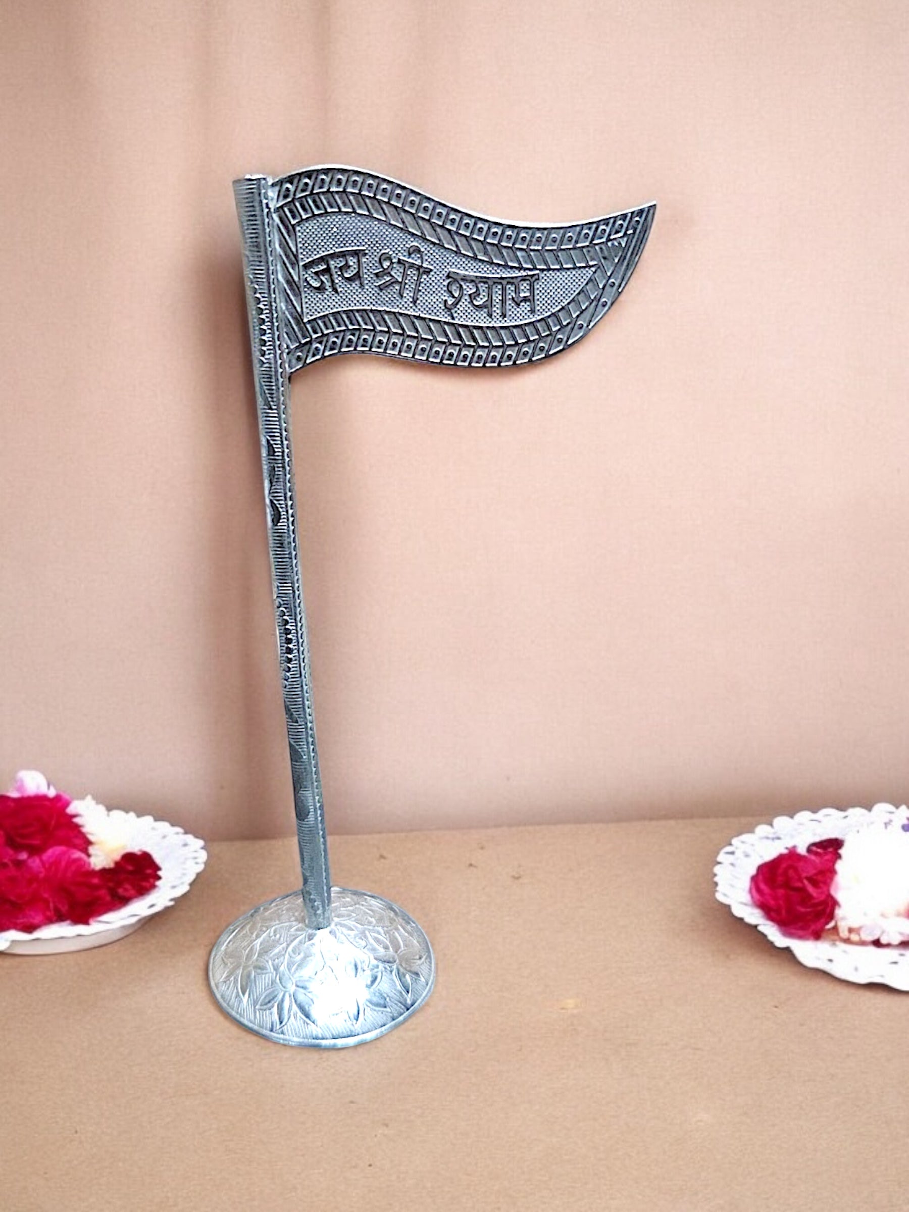 Pure Silver Jai Shree Shyam jhanda/Flag with Stand - PSA Jewels