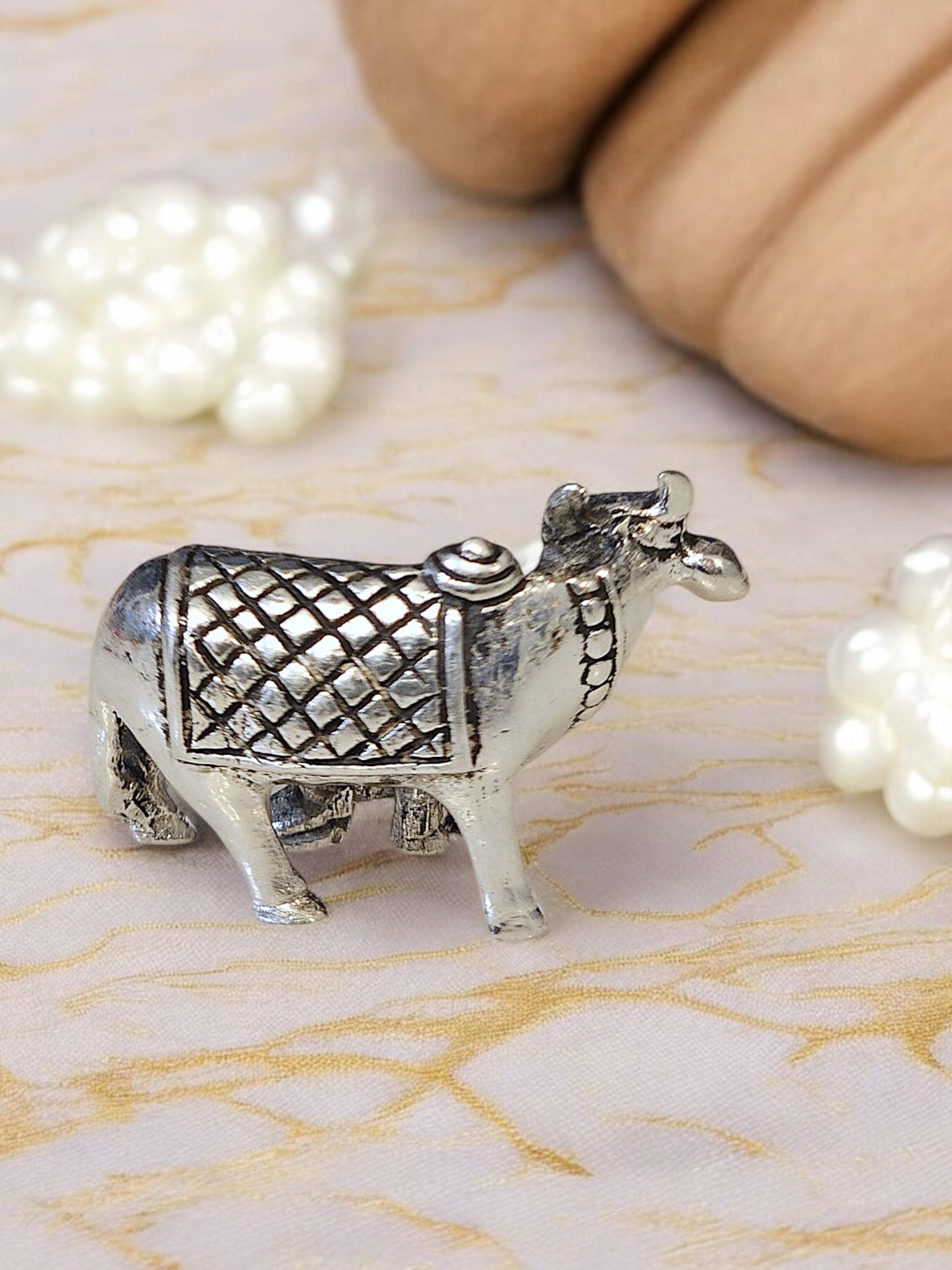 Pure Silver Kamdhenu Cow and Calf Idol - PSA Jewels