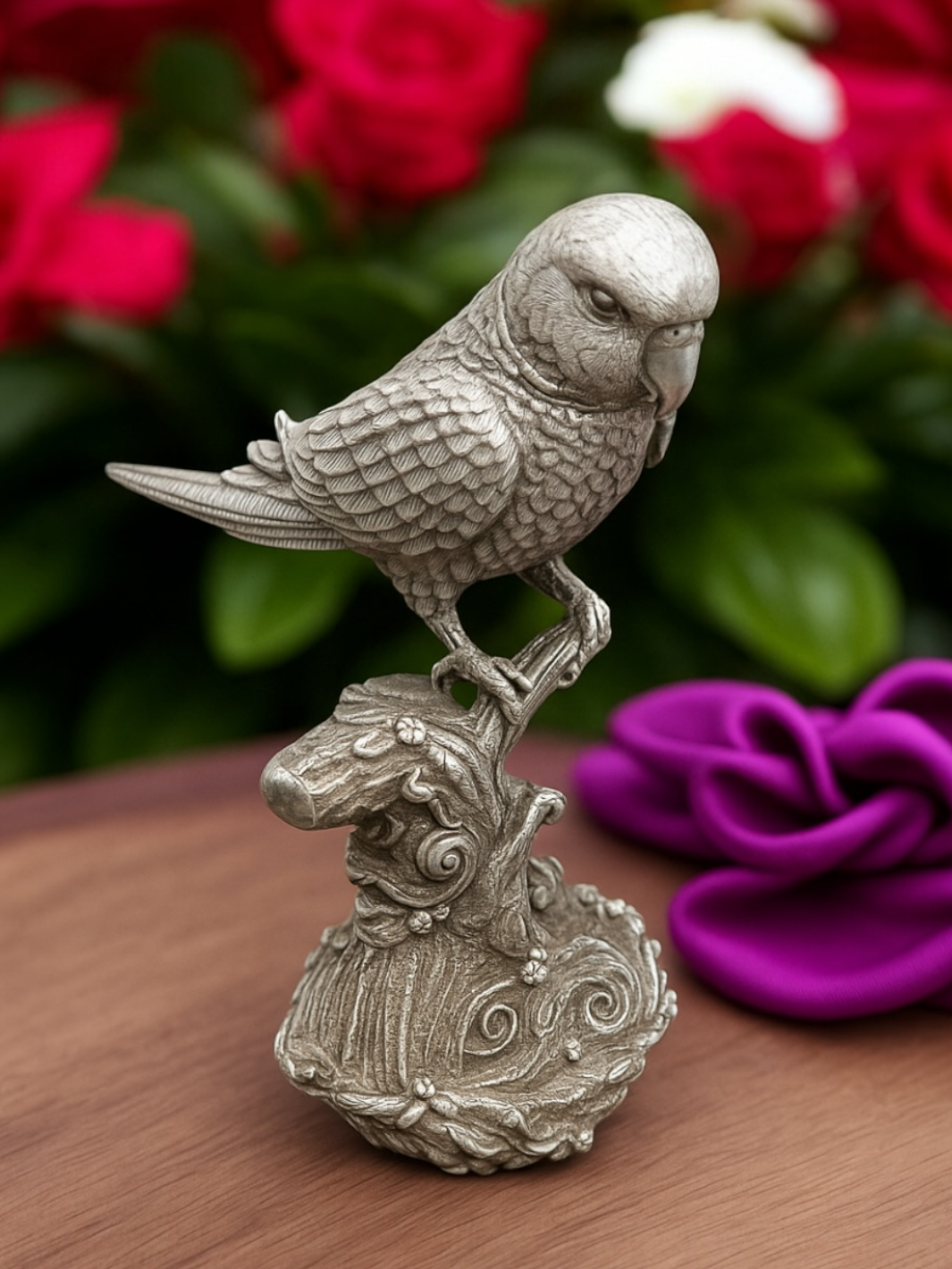 Pure Silver Parrot With Tree Idol