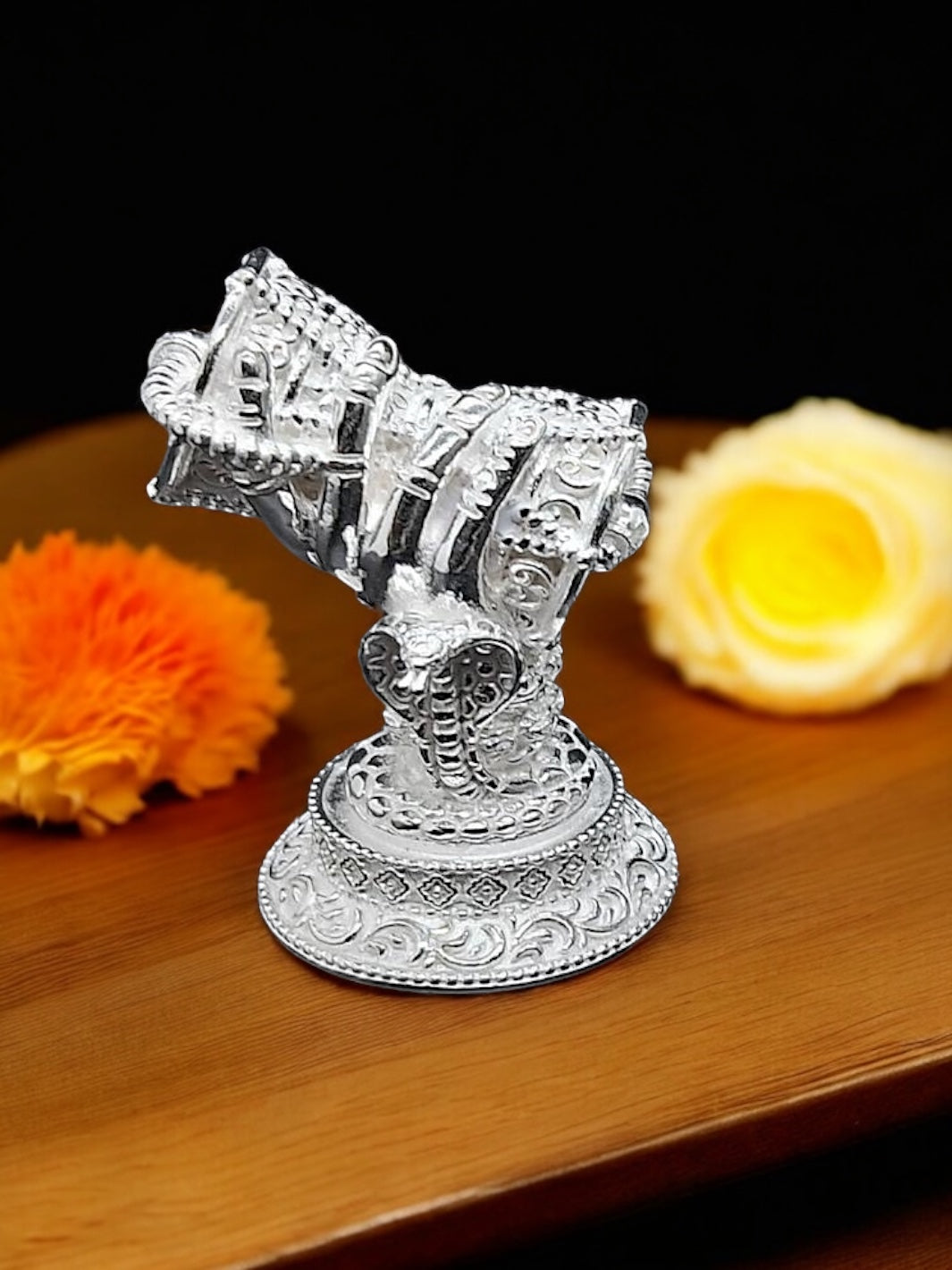 Pure Silver Antique Mini Damru In Hand