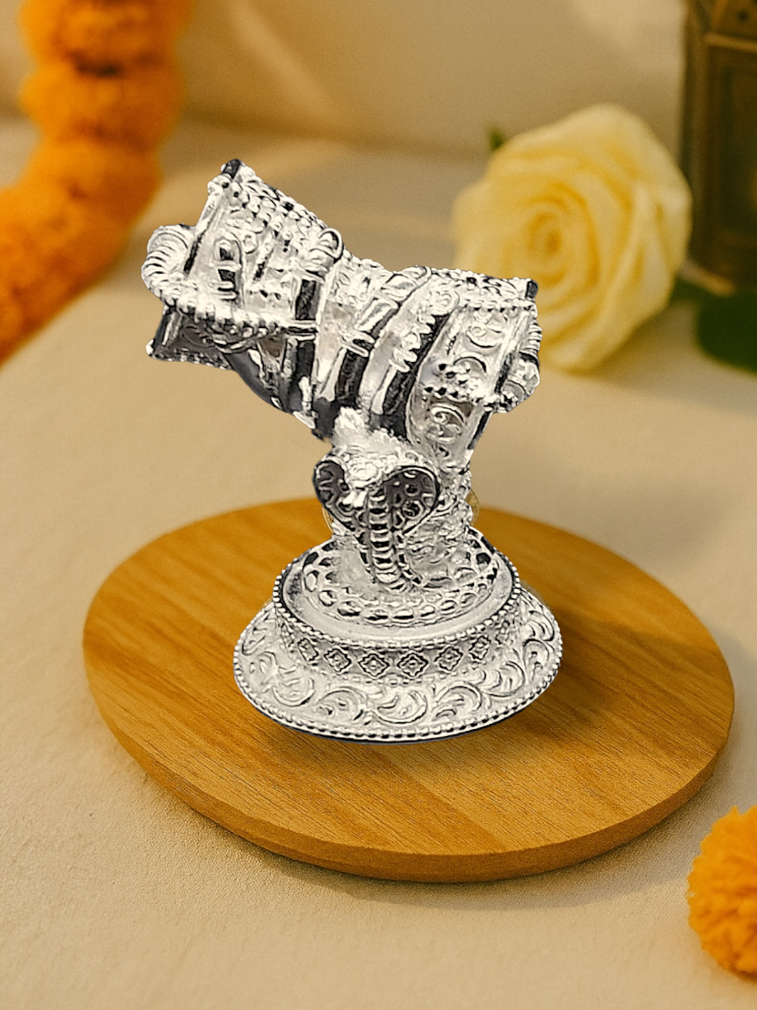 Pure Silver Antique Mini Damru In Hand