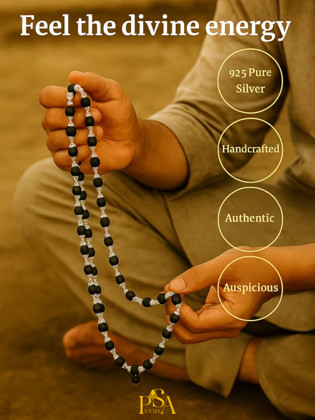 Natural Karungali Japp Mala in Silver (ebony wood)