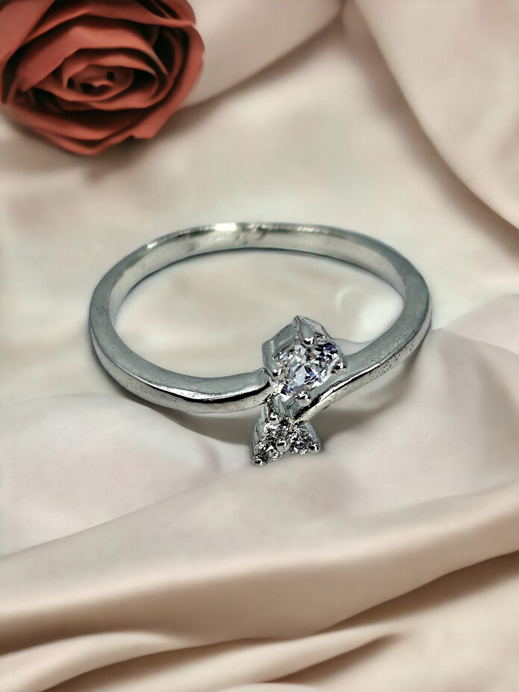 Silver two crystal free size Ring - PSA Jewels