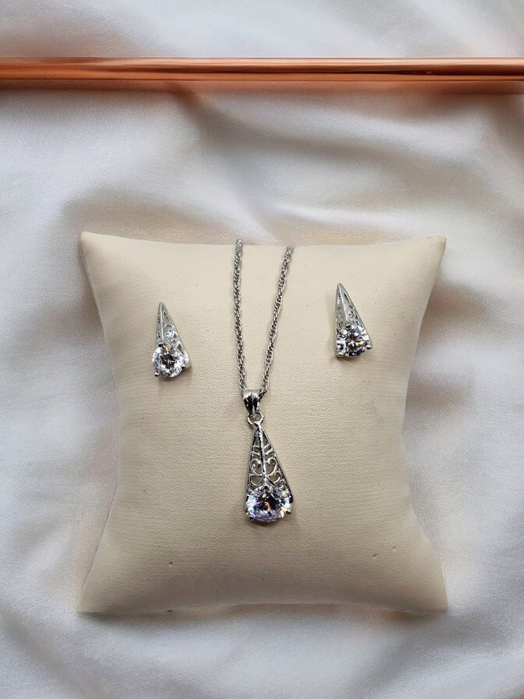 Antique Crystal Sterling Silver Pendant Set - PSA Jewels